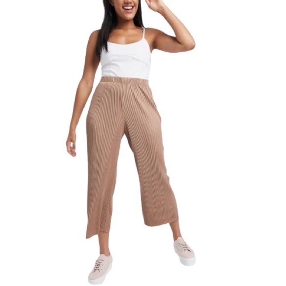 ASOS DESIGN New In Original Packaging plisse culotte pants in brown Size 8 - Picture 4 of 14